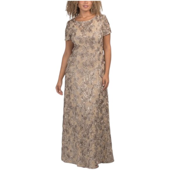 alex evenings a line rosette dress Alex Evenings Plus Size Long Rosette Gown, Size 24W, Navy main image 0